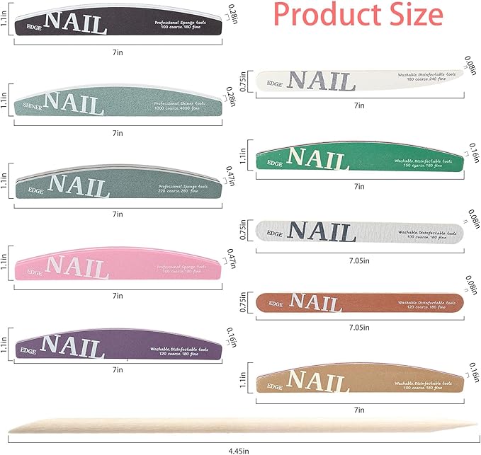 110pcs Nail Care Kit,10pcs Nail Files Different Grit Straight and Half Moon, 100pcs Wooden Nail Care Sticks, Cuticle Manicure and Pedicure Stick for Salon Home (Wooden Kits)
