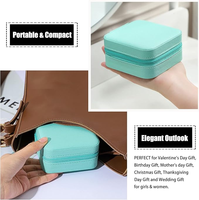 MODENGKONGJIAN Mini Jewelry Travel Case, PU Leather Organizer Box, Small Portable Jewellery Storage Holder for Womens Rings Earrings Necklaces Bracelets (Pink)
