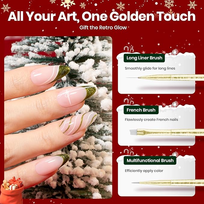 Beetles Christmas Nail Art Brushes 6pcs Ã¢ÂÂ Golden Gleam Nail Art Tools Liner Brushes for Nails Dotting Tool Gradient/French/Petal Manicure Design Pen with Star Palette Holder Nails Stickers Pouch Bag