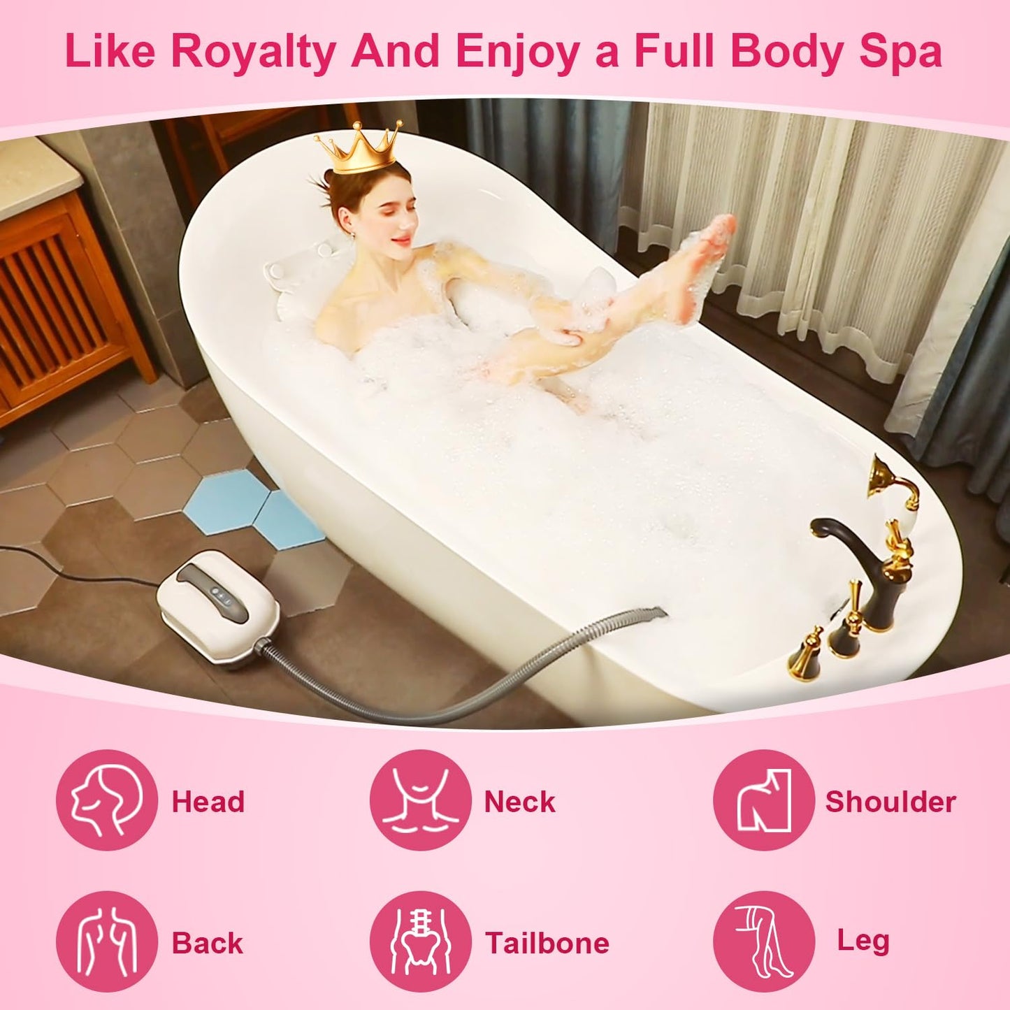 Flgocexs Bubble Bath Mat,Full Body Waterproof Spa Mat for Bathtub, 6-Speed Bubbles, Remote Control & Non-Slip Suction Cups for Home Relaxation