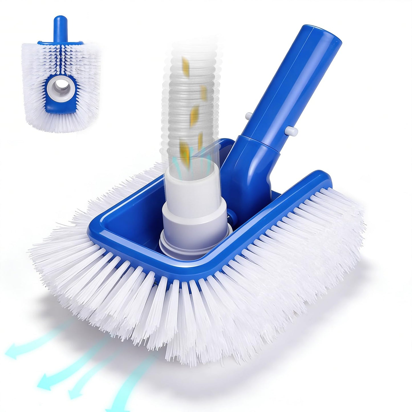 Pool Brush Head with Pool Vacuum Head for Inground & Above Ground Pools, Round Heavy Duty Scrubber Pool Broom Cleaning Nylon Brush with 1/4" or 1/2" Swivel Hose Connection, No Pole