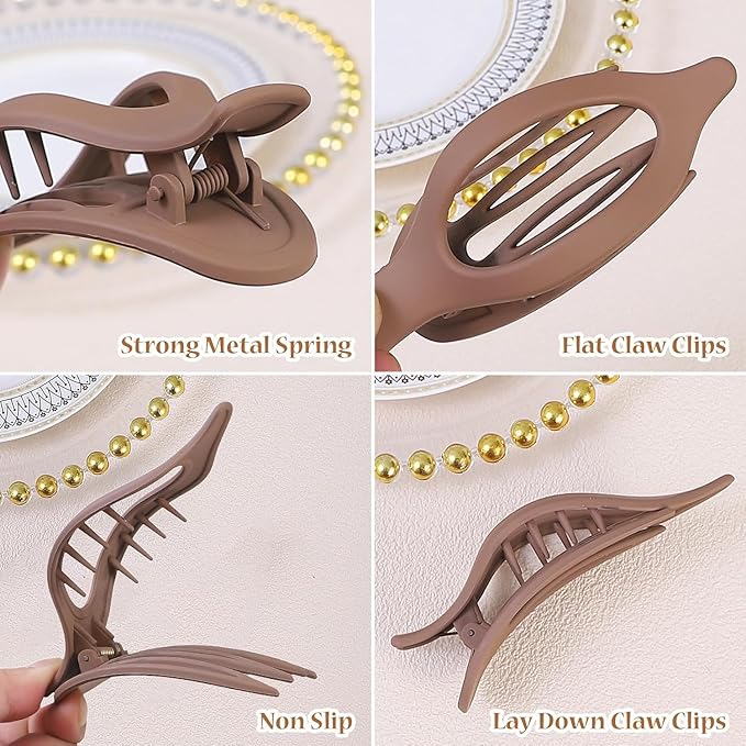 Flat Hair Clip 5 pcs Lay Down Claw Clips Hair Accessories for Women -Brown (Mix & Match Series)