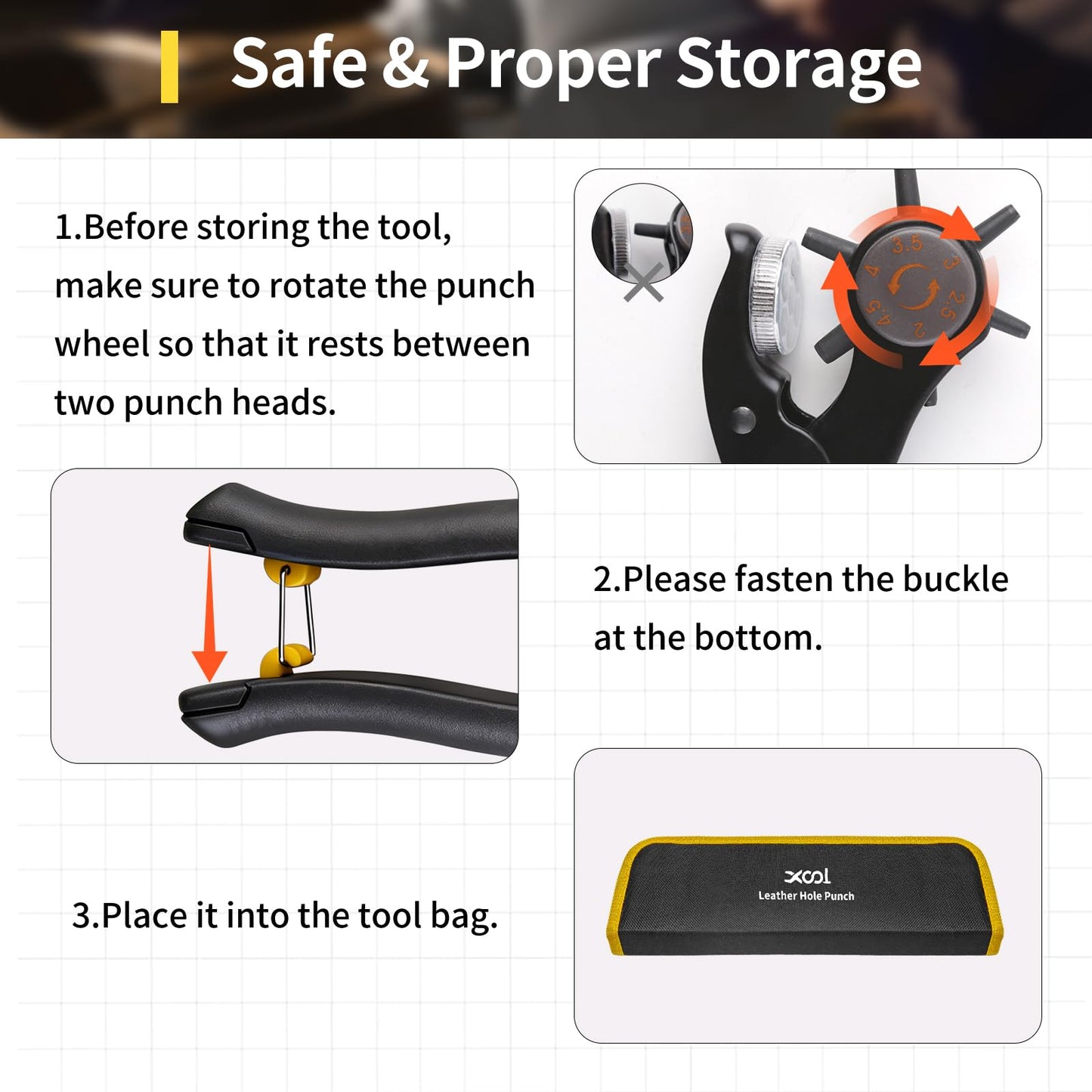 XOOL Upgraded Long Handle Leather Hole Punch Set, Punch Pliers with Effort-Saving Design, Ideal for Belts, Shoes, Saddles & DIY Leather Work