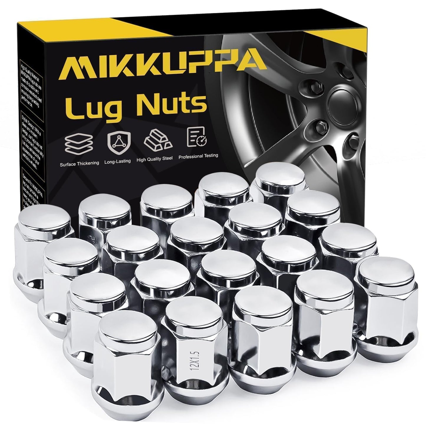 MIKKUPPA M12x1.5 Lug Nuts - Replacement for Ford Fusion Focus Escape, Honda Accord Civic CRV, Chevy Cruze Malibu, Dodge Journey, Jeep Compass Patriot Aftermarket Wheel, 20pcs Chrome Closed End Nuts