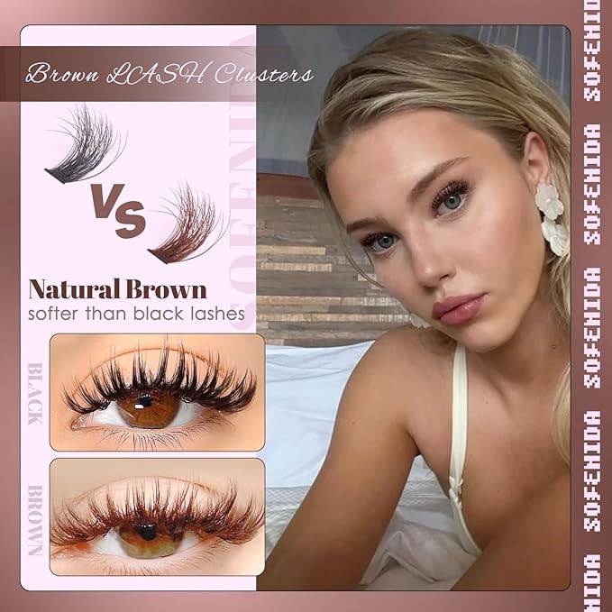 SOFENIDA Brown Lash Clusters Dark Brown 80D Individual Cluster Lashes 10-18mm Volume Eyelash Extension Cluster Eyelash Extensions 3D Thick Lash Clusters Wispy Lashes Clusters(Brown 80D-10-18MIX)