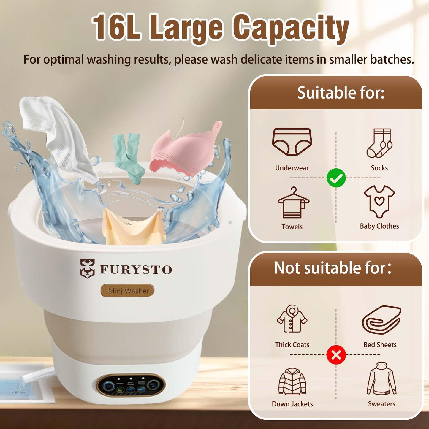 Foldable Portable Washing Machine Upgraded with Spin Basket,16L Mini Laundry Machine,Automatic 3 Cleaning Modes for Underwear/Baby Clothes/Socks,Ideal for Travel,Dorms, Apartments,Hotels,RVs & Camping