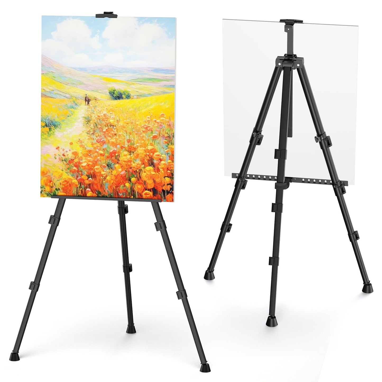 Art Painting Tripod Easel Stand - Portable Adjustable Display Artist Metal Easel with 1 Bag for Tabletop/Floor Painting, Height from 17 to 66 inches, Sturdy for Drawing, Displaying - Black