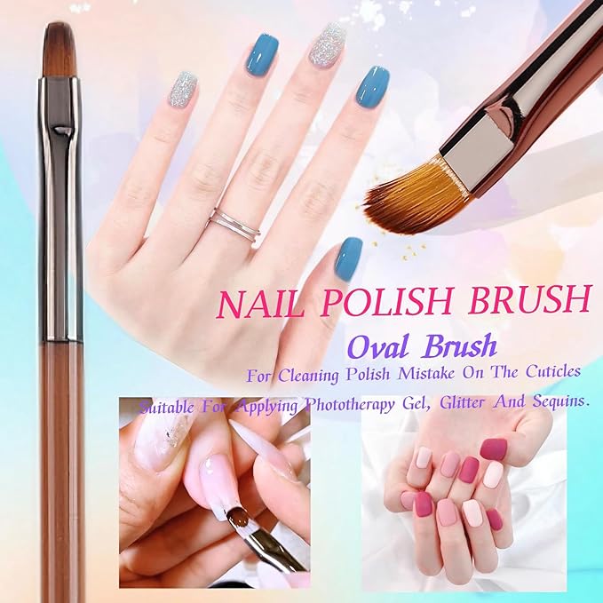 5Pcs Nail Art Liner Brushes, Liner Brush for Nails Gel, Thin Nail Art Brush, Sizes 7/9/11/15/25 mm, 3Pcs Nail Art Clean Up Brushes for Nail Design Painting DIY and Clean Polish Mistake On The Cuticles