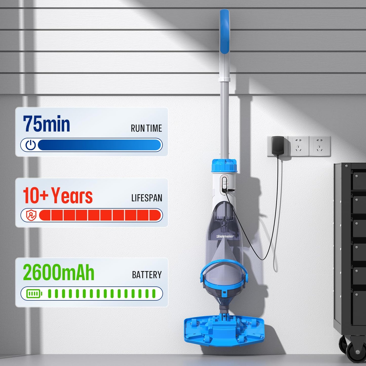 BIELMEIER Handheld Pool Vacuum with Telescopic Pole, Updated Swimming Pool Cleaner 19 GPM Powerful Suction, Cordless Pool Vacuum for Cleaning Above Ground Pools, Inground Pools, Spas, Hot Tubs