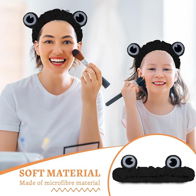 Jowmoy black Frog Eye Elastic Headband - Versatile for Spa, Skincare, Makeup, Face Wash, Fun Gift for Women (1 Pack)