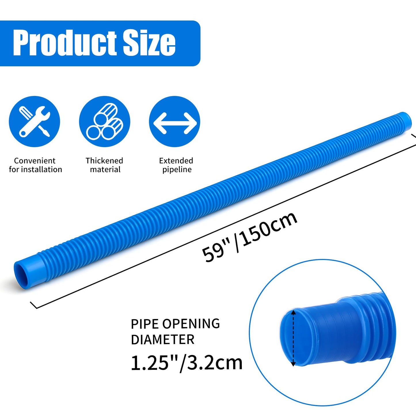 Homyplaza Replacement Pool Hoses for Above Ground Pools, 4 Pack, 1-1/4" Diameter x 59" Length, Includes 8 Metal Clamps, Compatible with Intex Pool Filter Pump 607, 637