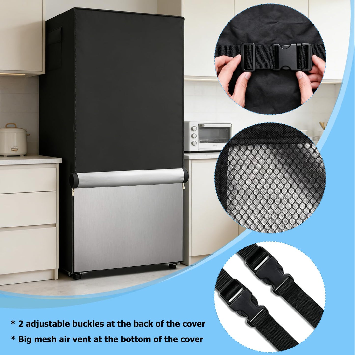 Dalema Outdoor Refrigerator Cover,600D Heavy Duty 100% Waterproof Upright Freezer Cover,Outside Stand Up Fridge Covers.Front Can Be Rolled-Up by Zippers.(Black,30" W x 33" D x 62" H)