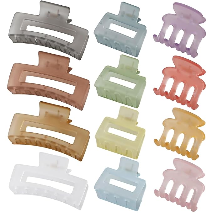 12 Pcs Hair Clips for Women 3 Styles Small Medium Large Claw Clips for Thin Thick Curly Hair, Strong Hold Hair Claw Clips, Stylish Plastic Hair Accessories Ideal Gifts for Women (Ice Cream)