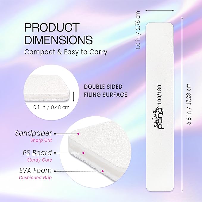 10PCS Jumbo Size PANA Professional Double Sided Nail Files - White, 100/180 Grit - Emery Board Nail Buffering File Manicure Pedicure Nail Polisher Washable
