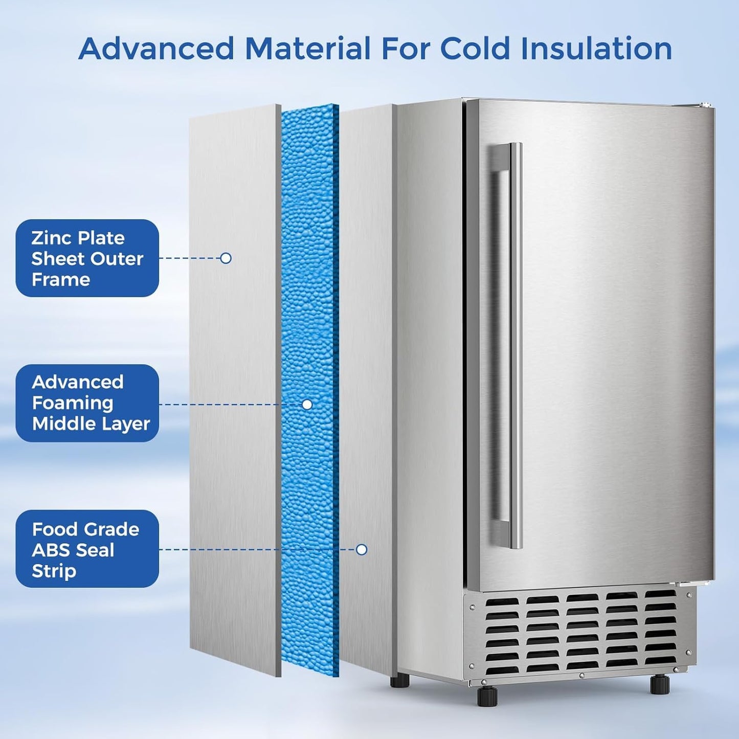 Undercounter Nugget Ice Maker,Commercial Nugget Ice Machine,66 lbs/Day,Built-in or Freestanding‌ with ‌Self-Cleaning‌,24-Hour Timer‌,Stainless Steel Ice Maker for ‌Bars, Cafes, Businesses‌