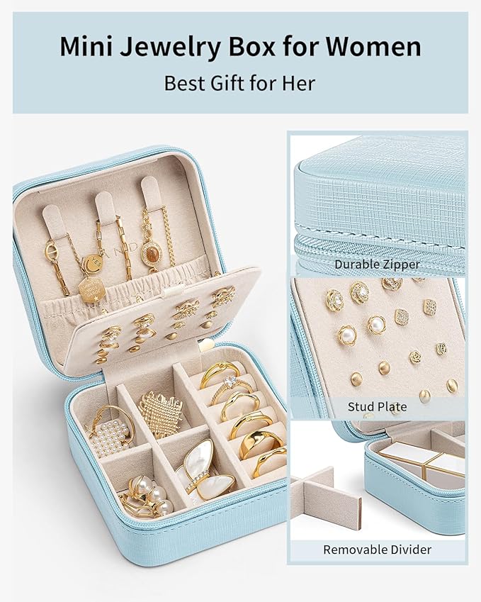 VLANDO Teacher Appreciation Gifts - Travel Jewelry Case, Small Travel Jewelry Organizer Box for Girls Women - Blue