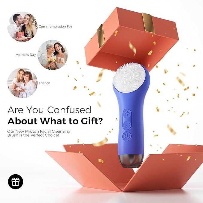 Face Scrubber Facial Cleansing Brush - Waterproof and Rechargeable Face Cleansing Brush with 4 LED Gentle Light, Cleansing, Exfoliating and Massaging, Electric Face Scrub Brush for Men & Women