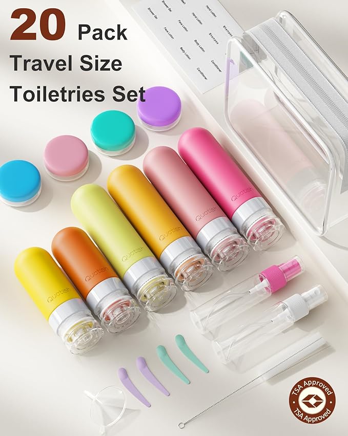 20 Pack Travel Bottles for Toiletries, Original Patented, TSA Approved Travel Size Containers, Leak Proof Silicone Shampoo and Conditioner Bottles Women & Men, Airplane Cruise Essentials, Macaron