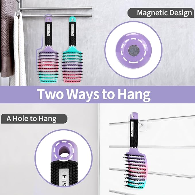 Hair Brushes for Women 2 Pack, HIPPIH Detangler Hair brush for Adult & Kids’ Wet or Dry Hair, Boar Bristle Hair Brush Getting Knots Out without Pain Adds Shine and Makes Hair Smooth