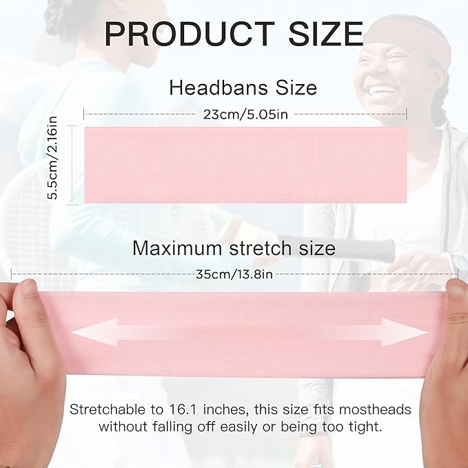 Ztomine 8 Pack Headbands for Women Non Slip - Stylish Sports Hair Bands for Women's Hair - Soft Cotton Cloth Stretchy Headbands for Women for Yoga, Outdoor Exercise Running