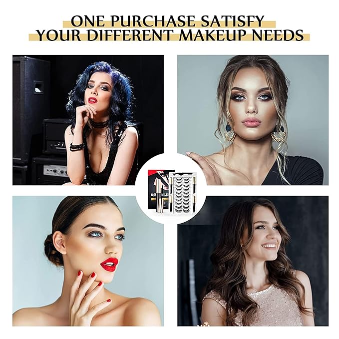 Magnetic Eyelashes, Magnetic Eyelashes Natural Look, 10 Pairs Reusable Eye Lashes 4 Tubes of Eyeliner with Tweezer