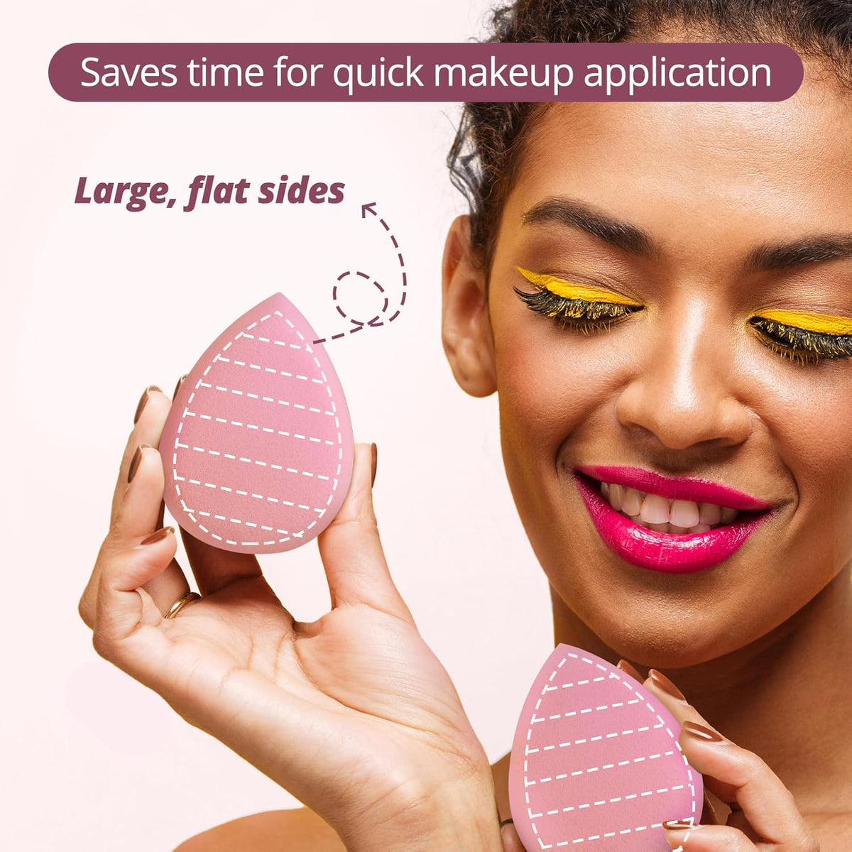 BEAKEY Flat Duo Patented Makeup Sponge Set of 2, Latex Free Pink Beauty Sponge for Foundation and Powder Application, Soft Blending Sponges, Large Flat Design, BeautyTools for Makeup Lovers