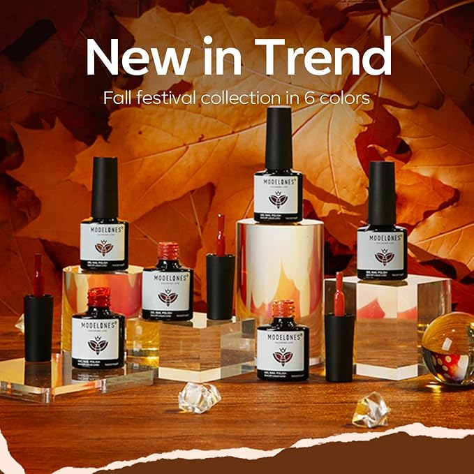 modelones Gel Nail Polish Set, 6 Colors Winter Brown Maple Burnt Orange Maroon Burgundy Red Glitter Gel Polish Cherry Mocha Turkey Pumpkin Color Changing Nail Polish LED Gift