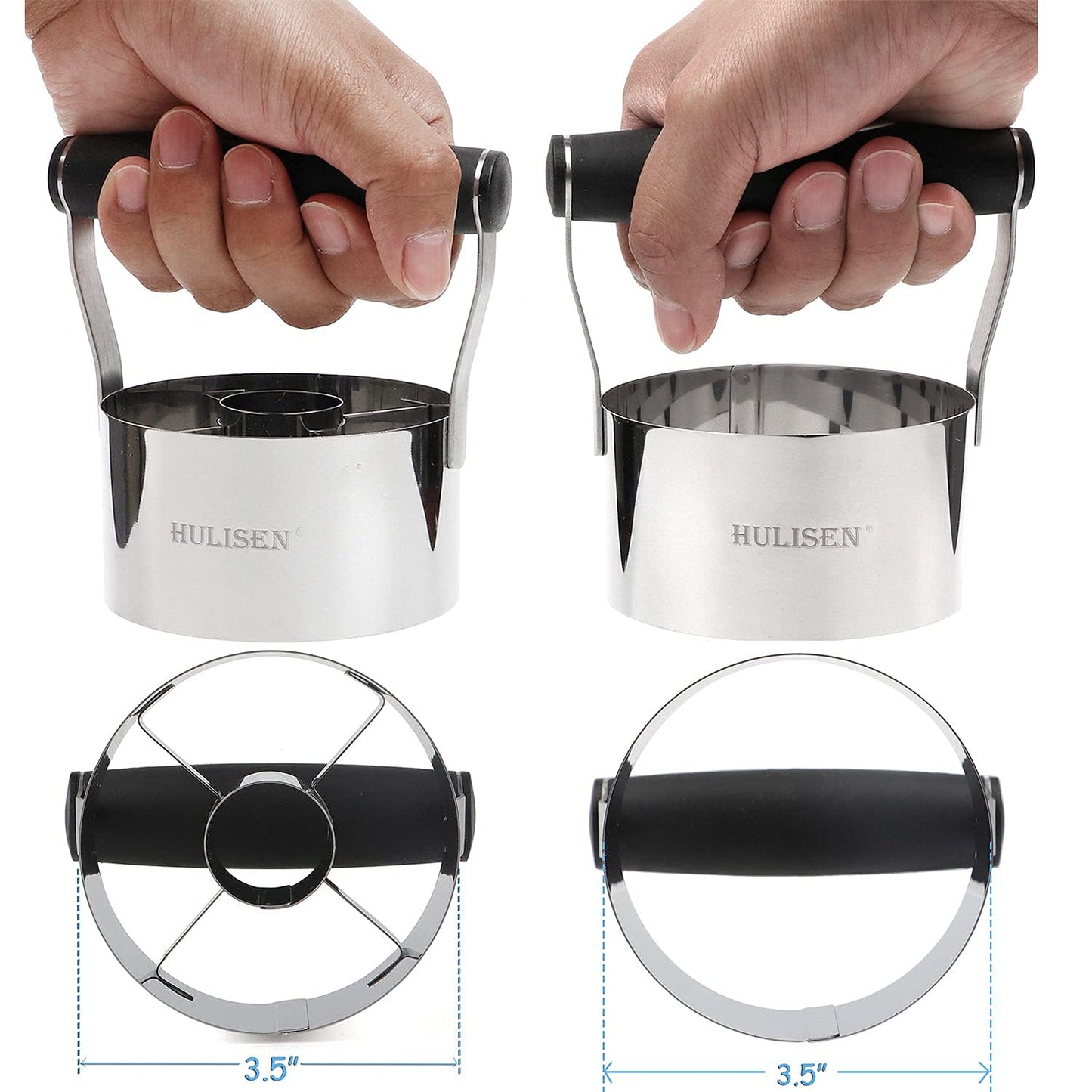 HULISEN Donut Cutter & 3.5 inch Biscuit Cutter (Set of 2), with Soft Grip Handle, Bonus 2 Pcs Small Cookies Cutter - Stainless Steel Professional Baking Dough Tool Set, Gift Package