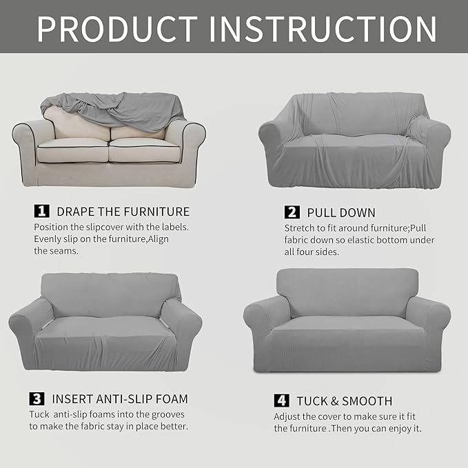 Easy-Going Stretch Chair Sofa Slipcover 1-Piece Couch Sofa Cover Furniture Protector Soft with Elastic Bottom for Kids, Pet. Spandex Jacquard Fabric Small Checks (Chair, Light Gray)