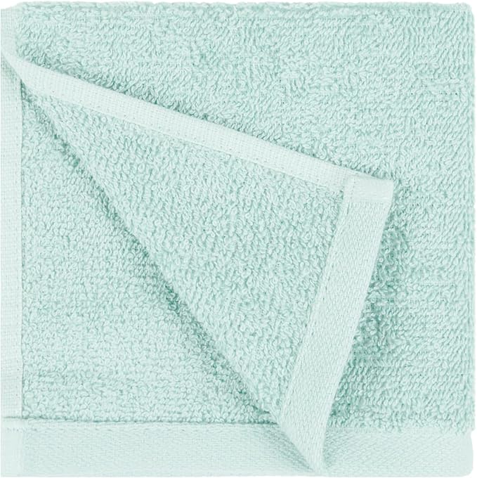 Amazon Basics Highly Absorbent 100% Cotton Washcloths for Bathroom, Fast Drying, Machine Washable, 12 x 12 inches, Ice Blue, 24-Pack