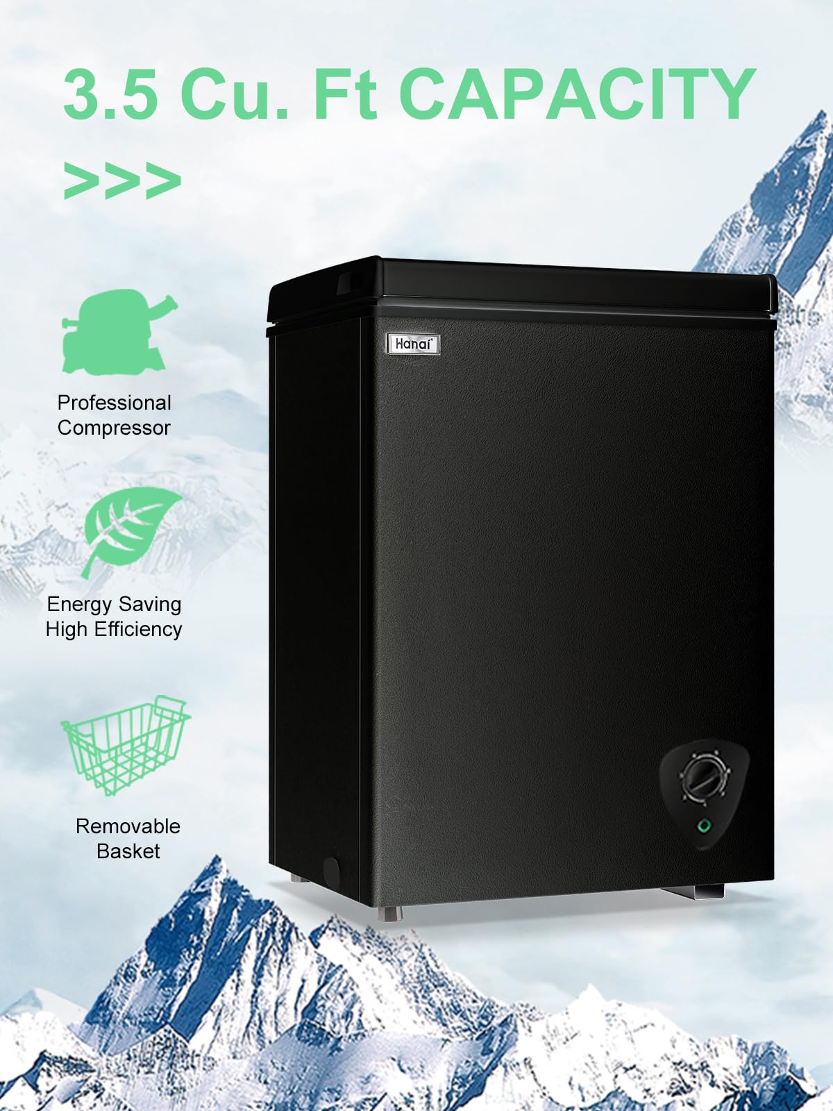 Chest Freezer Small Deep Freezer WANAI 3.5 Cu.Ft Mini Freezer Black Free-Standing Top Door Freezer Adjustable 7 Thermostat and Removable Basket Open Deep Freezer Apartment Kitchen, Black