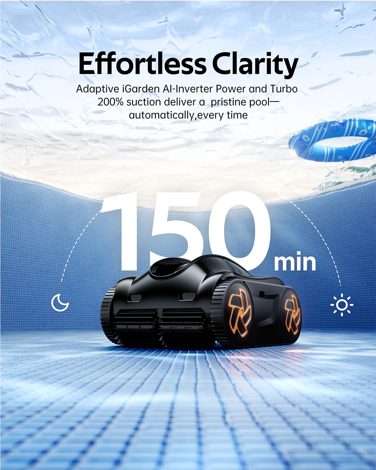 iGarden Robotic Pool Cleaner K Series, Cordless Pool Vacuum Robot for Inground & Above Ground Pools, Smart Navigation, Touchscreen, Self-Parking, Cleans Floor, Wall & Waterline, 150 Min