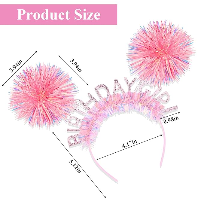CIEHER Birtday Girl Crown Birthday Headband for Women Girls Bday Party Decorations - Pink Ball