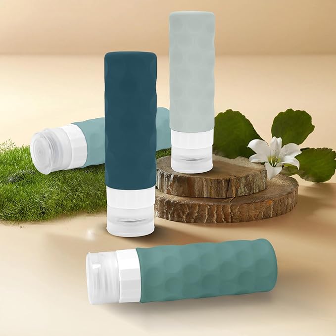 Silevoler Travel Bottles for Toiletries, 4pcs Tsa Approved 3oz Travel Size Containers, BPA Free Leak Proof Premium Silicone Bottles, Refillable Liquid Squeezable Accessories W/Toiletry Bag(Mint)