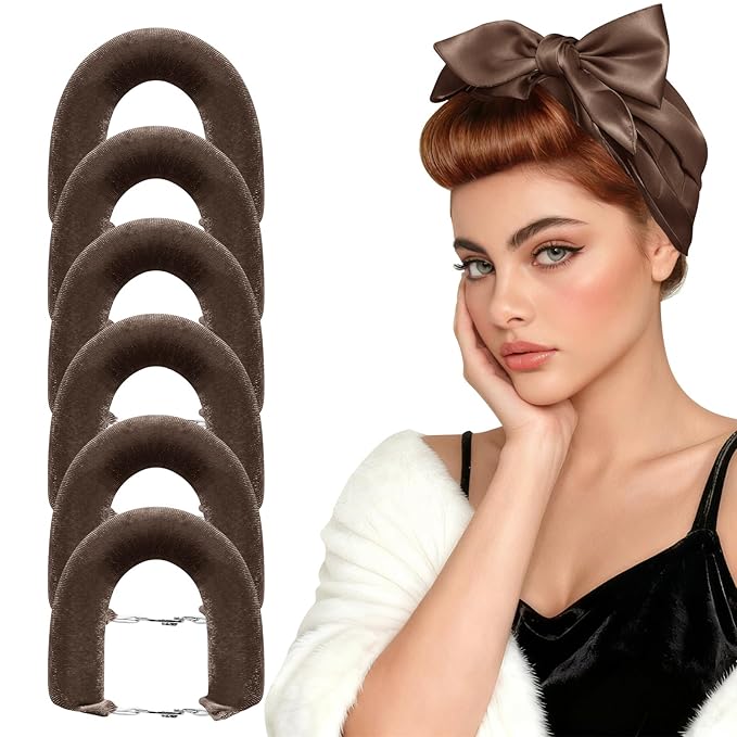 Heatless Curls Overnight Set for Natural Hair, Comfortable Easy-Lock Rollers, Heat-Free Hair Curlers for Long Textured Hair, 6PCS Brown