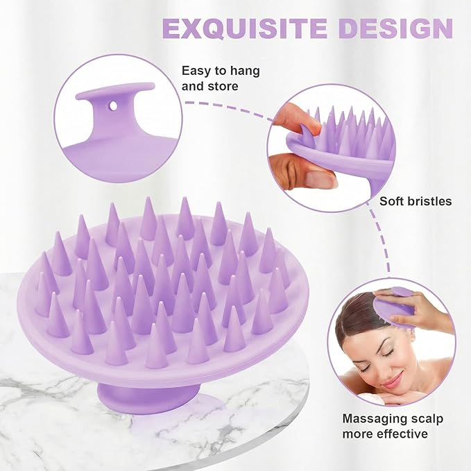 Silicone Scalp Massager Shampoo Brush, Scalp Brush for Hair Growth & Dandruff Removal, Hair Scrubber Scalp Stimulator Exfoliator Brush with Soft Bristles for Wet Dry Scalp Care (Light Purple)