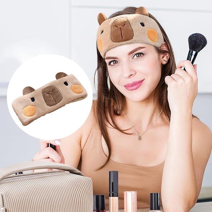 3PCS Spa Headband Capybara Headband with Face Wash Wristband Set, for Washing Face Absorbent Spa Wristbands Wrist Scrunchies Face Washing Wristbands