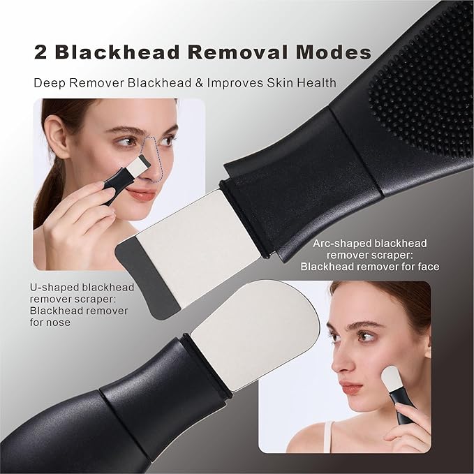 Multifunctional Face Washing Brushes,2 in 1 Pore Cleaning Brush & Blackhead Scraper,Pimple Extractor for Women Men,Face Scraper Skin Spatula,Pore Scrubber for Deep Cleansing.(Black)