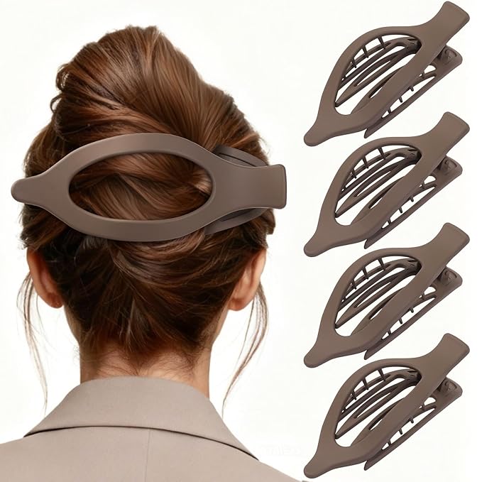 5.5 Inches Extra Large Flat Hair Clips for Women, 4 Pack XL Big Claw Clips for Thick Hair, Oversized Matte Strong Hold Non-slip Flat Claws, Brown
