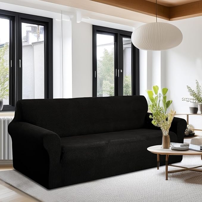 U-NICE HOME Stretch Couch Cover Sofa Cover Sofa Slipcover Furniture Protector for 4 Cushion Couch Sofa Pet Friendly(Oversized Sofa, Black)