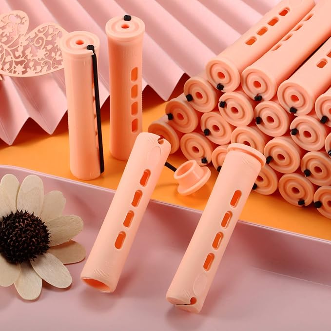 WILLBOND 60 Pcs Perm Rods for Long Hair Plastic Curl Rods Cold Wave Irons Curling Roller for Hair Styling Hairdressing Tools(0.78 Inch,Light Yellow)