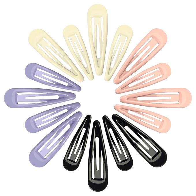 Metal Snap Hair Clips, No Slip Hair Clips for Thick/Thin Hair, 16pcs Medium Barrettes for Women Kids Hairstyle Makeup Accessories (8pcs 2.36inch & 8pcs 2.7inch) (Purple Pink)