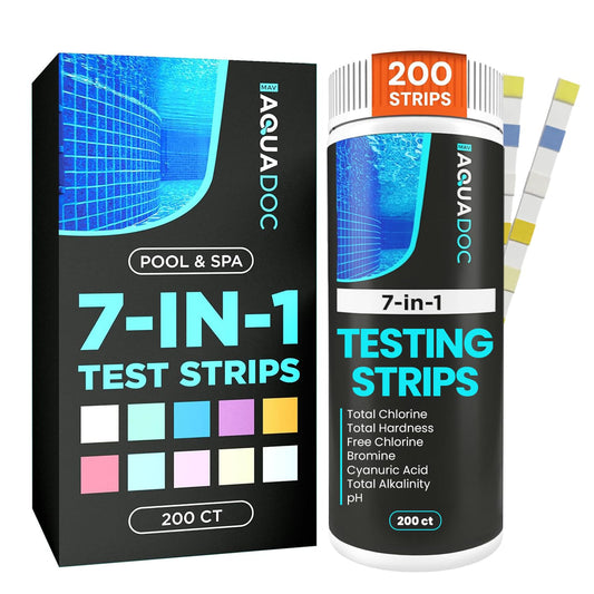 AquaDoc 7-in-1 Spa & Hot Tub Test Strips - 200 Pool Test Strips for pH, Chlorine, Hardness, Bromine, Cyanuric Acid, Alkalinity