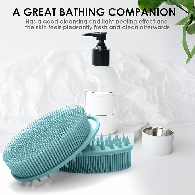 Silicone Body Scrubber Ã¢ÂÂ Dual-Sided Silicone Loofah for Shower, Set of 2 Soft Exfoliating Body Bath Shower Scrubber Loofah Brush Easy-to-Clean for Sensitive Kids Women Men All Kinds of Skin