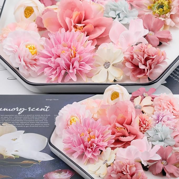 21 PCS Flowers Hair Accessories Women Boho Hair Barrettes Clips Girls Pink Purple Floral Rose Bride Headpiece Wedding Festival(PINK & PURPLE)