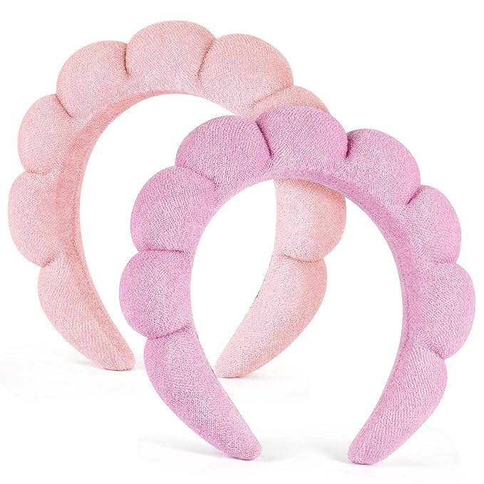 Chanaco Face Wash Headband for Skincare Makeup Pink Sponge Spa Hair Band Purple Headband for Washing Face Hair Accessories for Women Girls Gifts