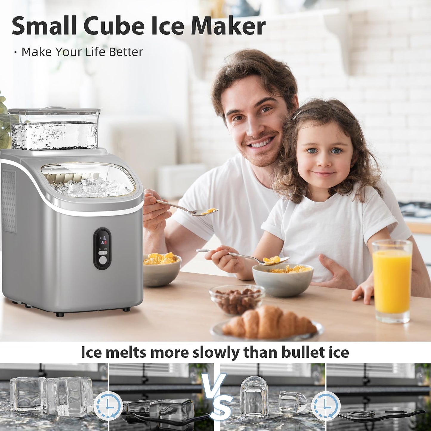 Electactic Countertop Ice Cube Maker Machine with External Water Tank,16Pcs/5Mins,34Lbs/Day,2 Ways to Add Water,Portable Compact Small Ice Maker with Self-Cleaning,Perfect for Home/Kitchen/Camping/RV