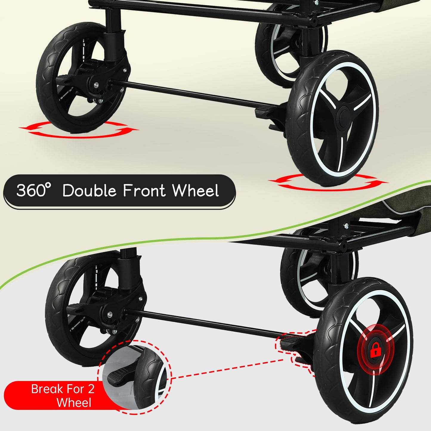 Saudism Pet Stroller for Dogs Cats up to 50 lbs, Foldable Dog Stroller with 360° Swivel Wheels, Detachable Carrier, Adjustable Handle, Travel Dog Stroller for Small Medium Large Pets, Green