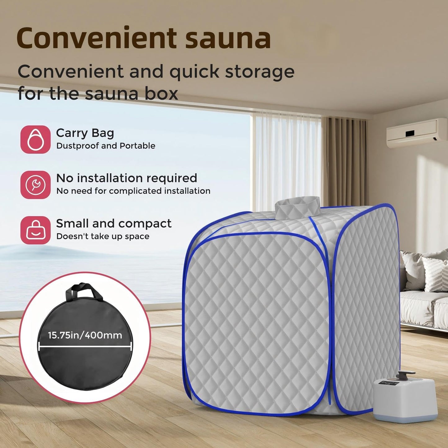 FniOk Portable Steam Sauna at Home, 9 Levels Heating, Sauna Tent for Home with Steamer and Folding Chair, Sauna for Relaxation, Detoxification, Spa