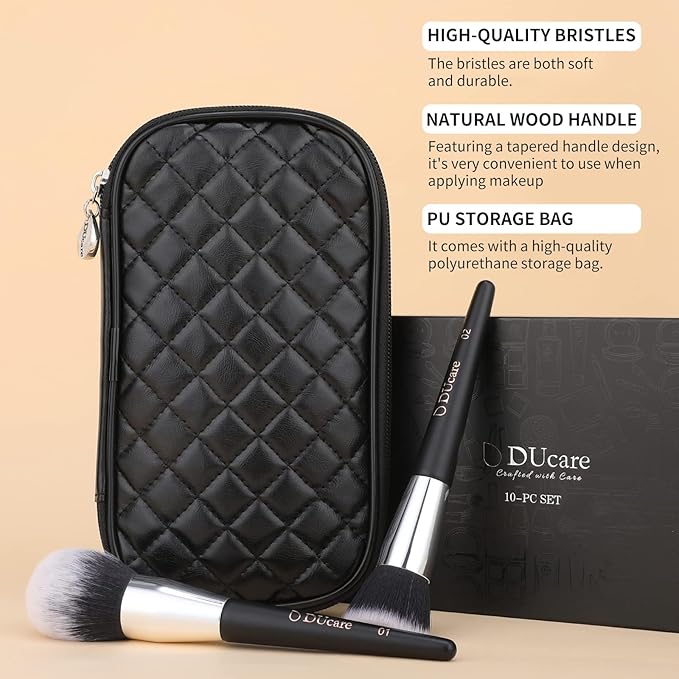 DUcare Makeup Brushes with Case 10Pcs Travel Makeup Brushset Women Gift Premium Synthetic Kabuki Foundation Blending Brush Face Powder Blush Concealers Eye Shadows with bag